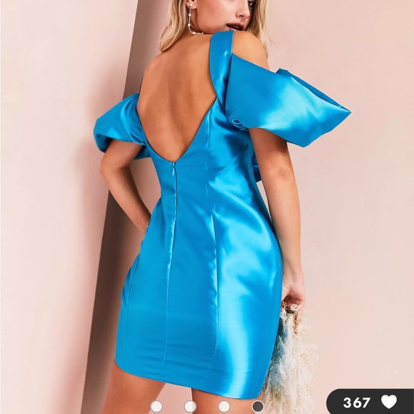 ASOS LUXE ruffle satin mini dress in blue - Picture 4 of 6